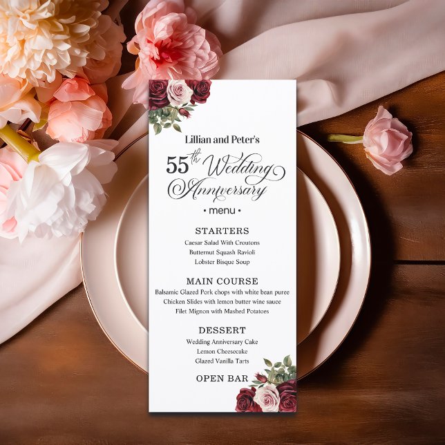 Menu Elegant Floral 55th Wedding Anniversary (Criador carregado)