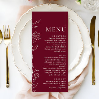 Menu Elegant Floral Burgundy Formal Wedding Dinner