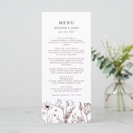 Menu Elegant Floral Burgundy Wedding
