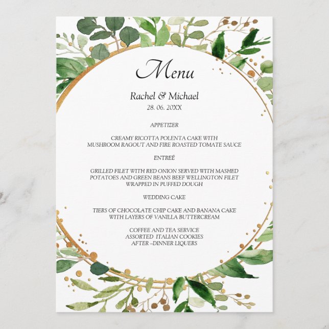 Menu Elegant Floral Circle Green Gold (Frente)
