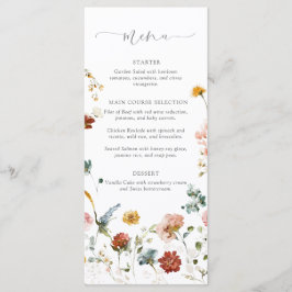 Menu Elegant Garden Flowers Watercolor Bridal Shower