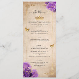 Menu Elegant Gold and Purple Roses Watercolor Floral