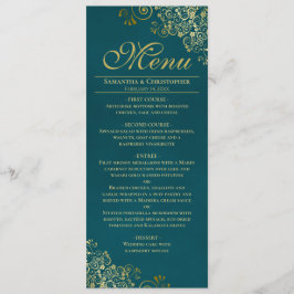 Menu Elegant Golden Curls & Swirls on Teal Wedding