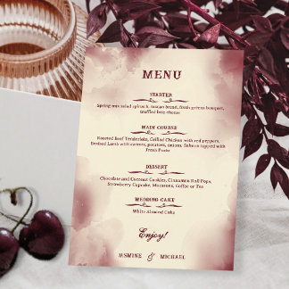 Menu Elegant Ivory and Burgundy Retro Wedding Simple