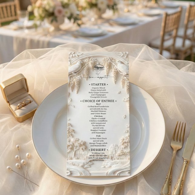 Menu Elegant Ivory Cream Faux Sculpted Fine Art (Criador carregado)