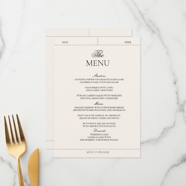 Menu Elegant Luxury Vintage Classic Photo Wedding (Frente/Verso In Situ)