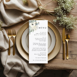 Menu Elegant Minimal Ivory Floral Dusty Blue Wedding 