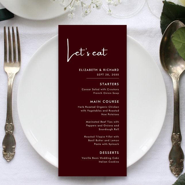 Menu Elegant & Modern Burgundy Let's eat Wedding (Criador carregado)