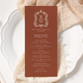 Menu Elegant Monogram Crest Terracotta Wedding