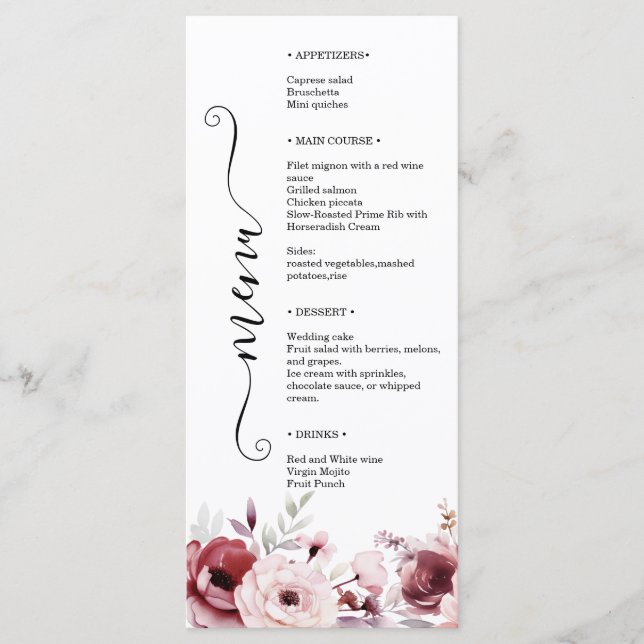 Menu Elegant Monogram Floral Wedding Double-Sided  (Frente)