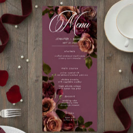Menu Elegant Moody Soft Rust & Burgundy Floral Wedding