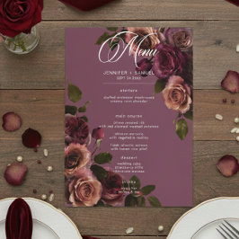 Menu Elegant Moody Soft Rust & Burgundy Floral Wedding