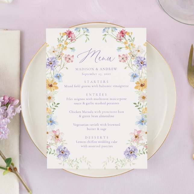 Menu Elegant Pastel Wildflower Garden Wedding (Criador carregado)