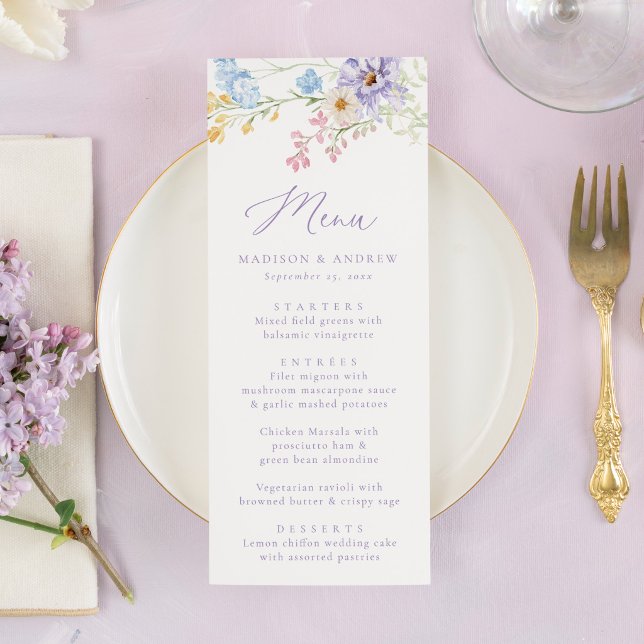 Menu Elegant Pastel Wildflower Garden Wedding (Criador carregado)