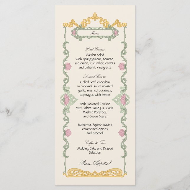 Menu Elegant Sage Green and Gold Art Nouveau (Frente)