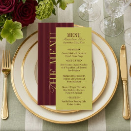 Menu Elegant Stripe Chartreuse Burgundy Wedding Dinner