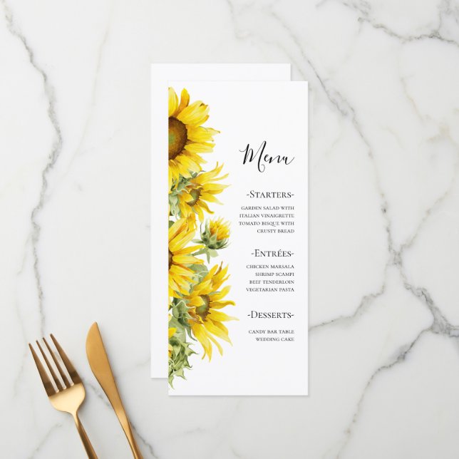 Menu Elegant Sunflower Summer Wedding  (Frente/Verso In Situ)
