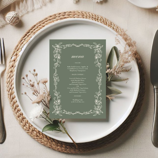 Menu Elegant Victorian Sage Green Wedding (Criador carregado)
