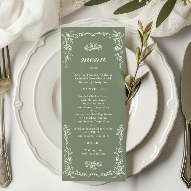 Menu Elegant Victorian Sage Green Wedding (Criador carregado)