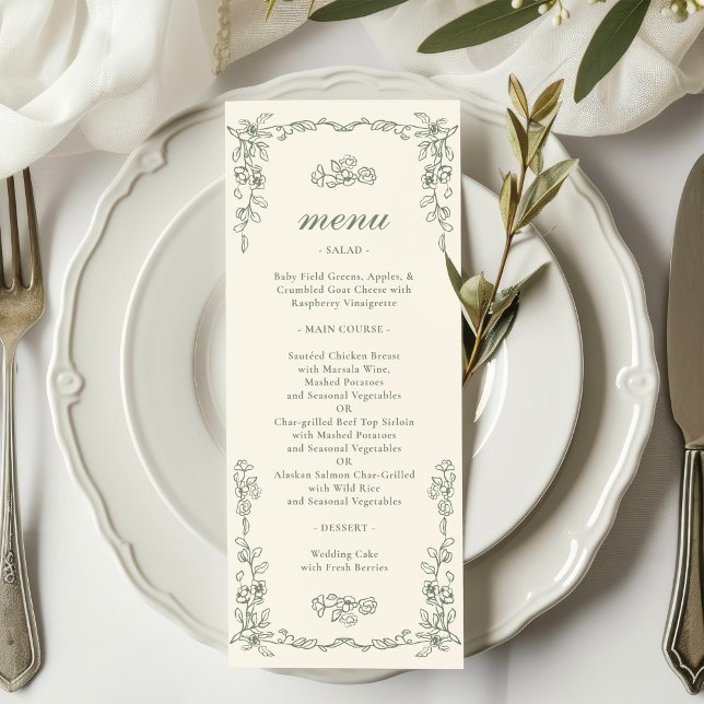 Menu Elegant Vintage Sage Green Wedding (Criador carregado)