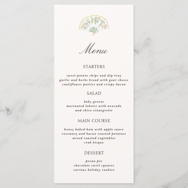 Menu Elegant Watercolor Floral Rococo Wedding (Frente)