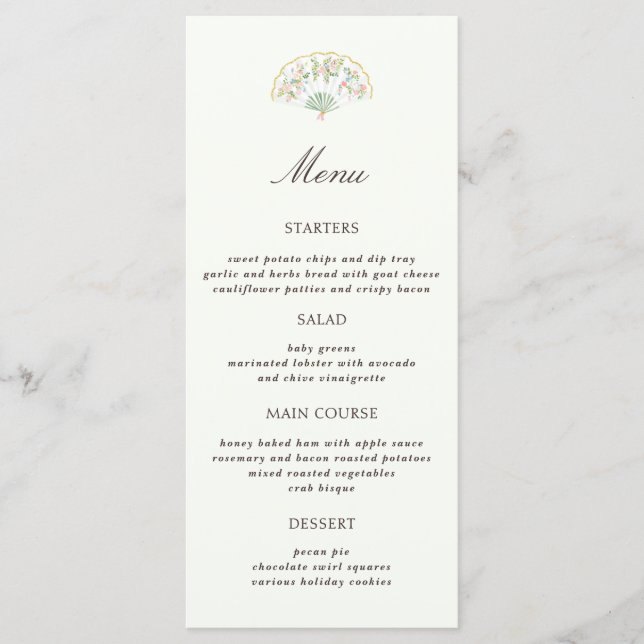 Menu Elegant Watercolor Floral Rococo Wedding (Frente)