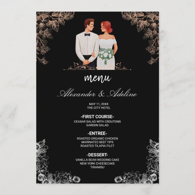 Menu Elegant Wedding with Dark Floral  (Frente)