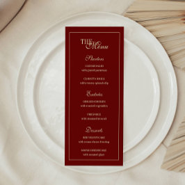 Menu Elegant Wine Red Script Monogram Wedding