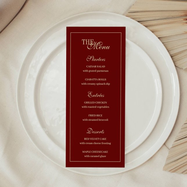 Menu Elegant Wine Red Script Monogram Wedding (Criador carregado)
