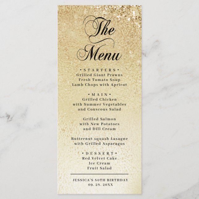 Menu Elegante Aniversário de 80 anos em Ouro (Frente)