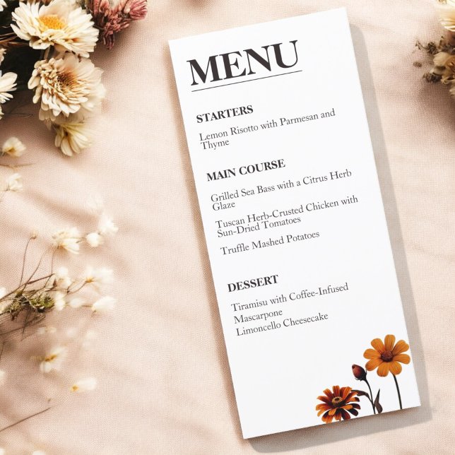 Menu Elegante Aquarela Floral Cor Vermelha Sunset (Criador carregado)