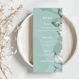 Menu Elegante Aquarela Folhas verdes | Branco