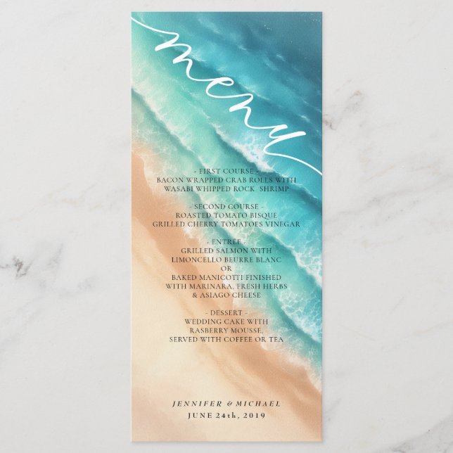 Menu Elegante Aquarela Praia Oceânica (Frente)