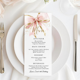 Menu Elegante Arco Coquete Rosa Dourado Aniversário de