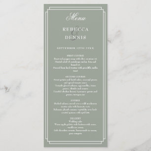 Menu Elegante Arte Deco Clássico Casamento Verde Sage