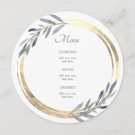 Menu elegante azul empoeirado e dourado falso