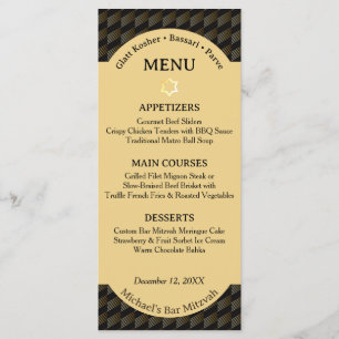 Menu Elegante Bar Mitzvah Geométrico Preto e Dourado
