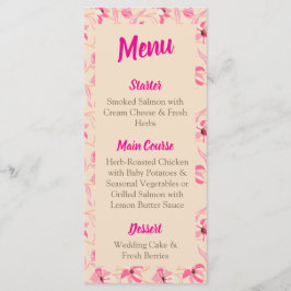Menu Elegante Bege e Rosa Floral Casamento