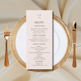 Menu Elegante Beige Pink Monograma Pearl Casamento