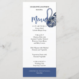 Menu Elegante Bela Azul Boho Cisne Aquarela