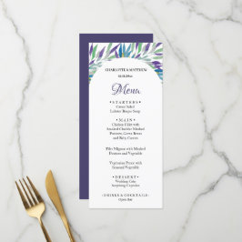 Menu Elegante Belo Roxo Boho Floral Aquarela