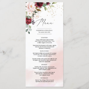 Menu Elegante Boho burgundy pincel verde-floral rosa