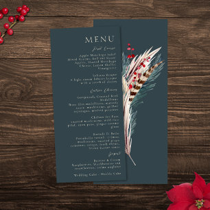Menu Elegante Boho Rustic Pampas e Pine Green Tan Red
