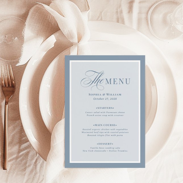 Menu Elegante Borda Azul Empoeirado | Luxo Clássico (Criador carregado)