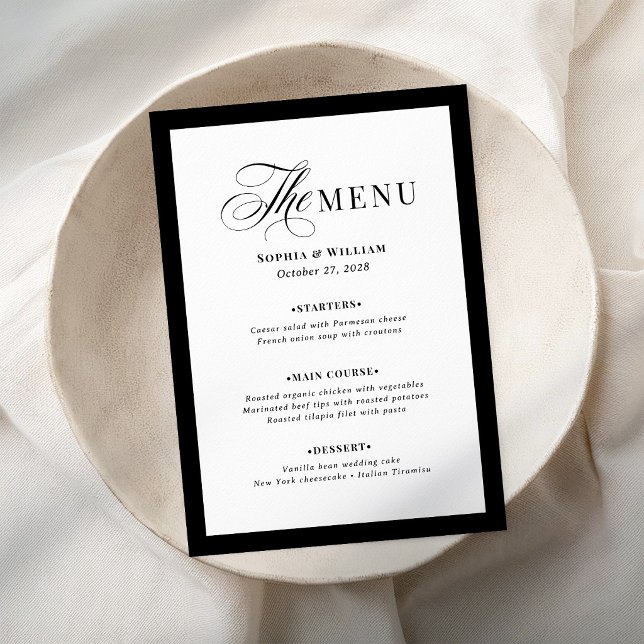 Menu Elegante Borda Preta e Branca | Luxo Clássico (Criador carregado)