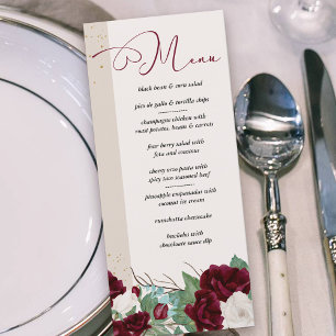 Menu Elegante Burgundy e Rosas de Marfim Floral
