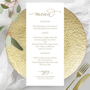 Menu Elegante Caligrafia Dourado e Branco