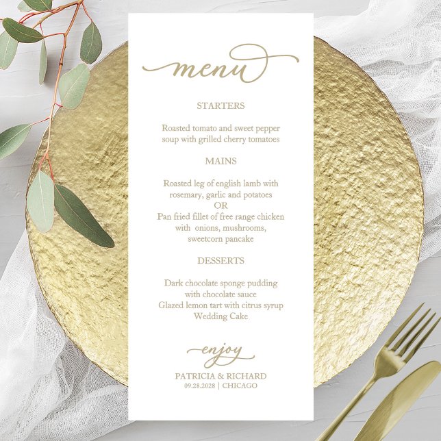 Menu Elegante Caligrafia Dourado e Branco (Criador carregado)