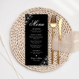 Menu Elegante Caligrafia Floral Moderna Casamento Preto