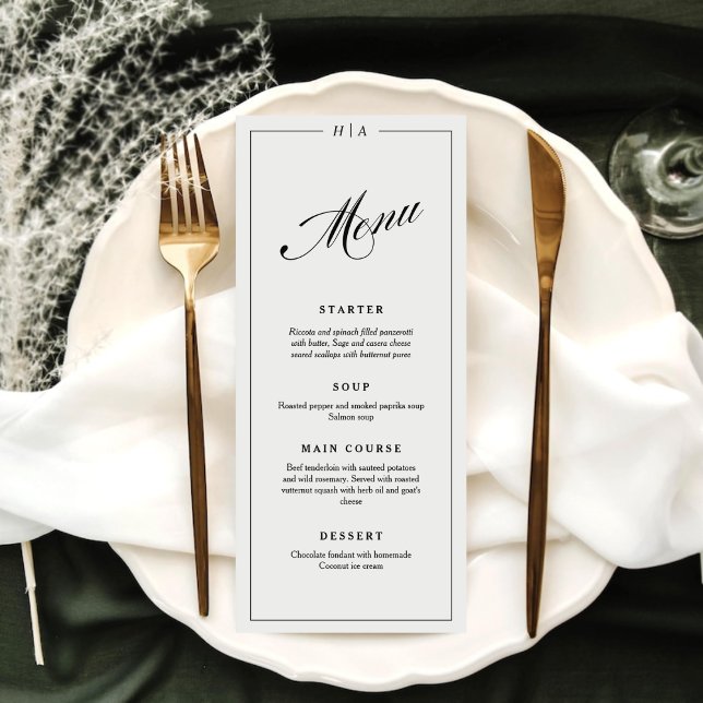 Menu Elegante Caligrafia Monograma Jantar de Casamento (Criador carregado)